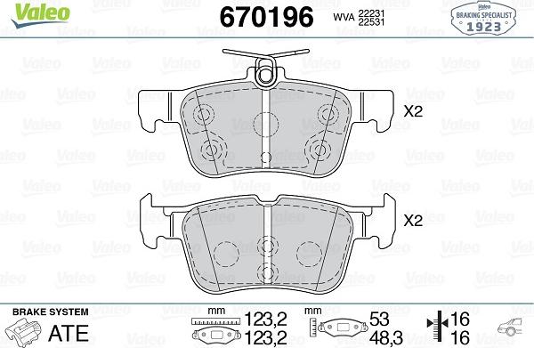 Valeo 670196 - Тормозные колодки, дисковые, комплект autosila-amz.com