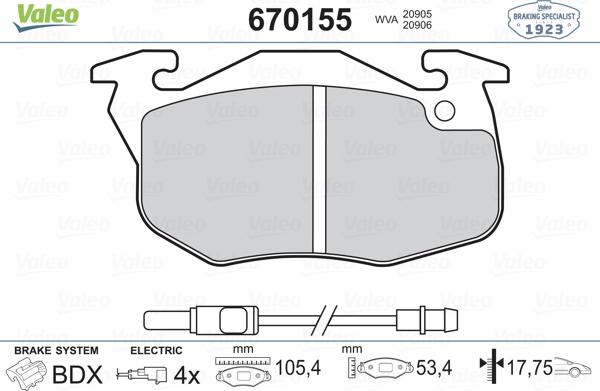 Valeo 670155 - Тормозные колодки, дисковые, комплект autosila-amz.com