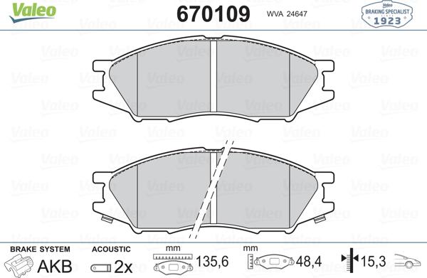 Valeo 670109 - Тормозные колодки, дисковые, комплект autosila-amz.com