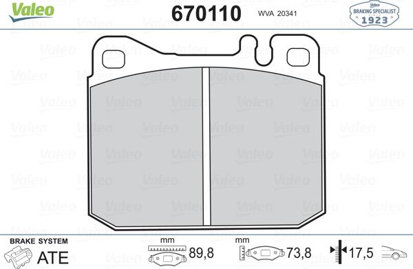 Valeo 670110 - Тормозные колодки, дисковые, комплект autosila-amz.com