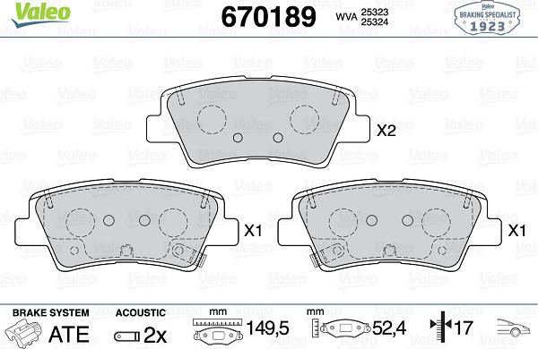 Valeo 670189 - Тормозные колодки, дисковые, комплект autosila-amz.com