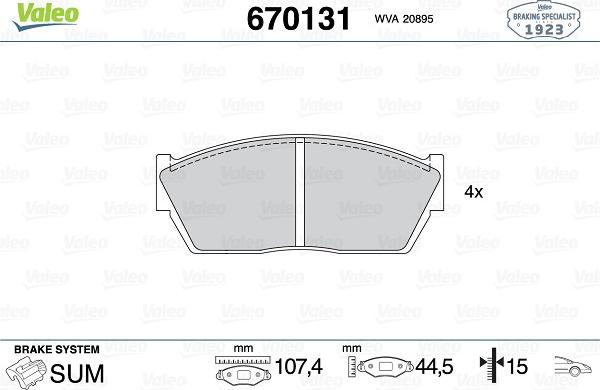 Valeo 670131 - Тормозные колодки, дисковые, комплект autosila-amz.com