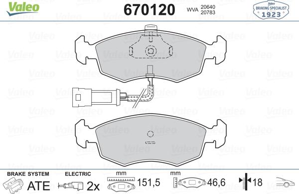 Valeo 670120 - Тормозные колодки, дисковые, комплект autosila-amz.com