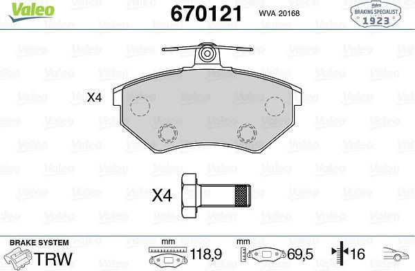 Valeo 670121 - Тормозные колодки, дисковые, комплект autosila-amz.com