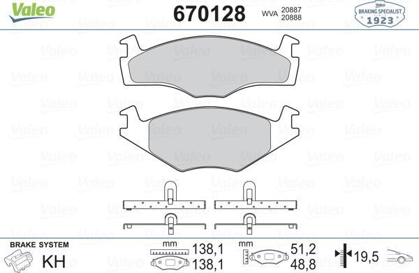 Valeo 670128 - Тормозные колодки, дисковые, комплект autosila-amz.com