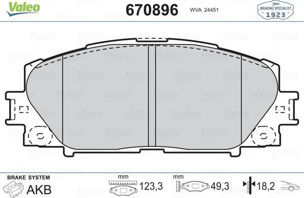 Valeo 670896 - Тормозные колодки, дисковые, комплект autosila-amz.com