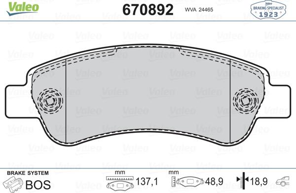 Valeo 670892 - Тормозные колодки, дисковые, комплект autosila-amz.com