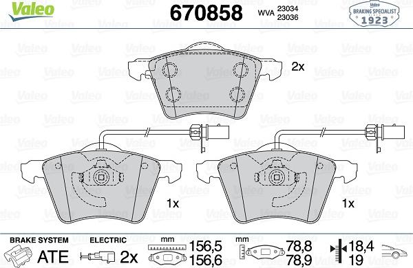 Valeo 670858 - Тормозные колодки, дисковые, комплект autosila-amz.com