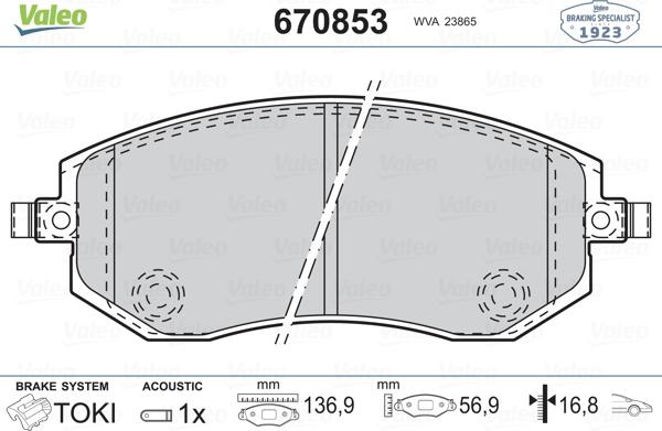 Valeo 670853 - Тормозные колодки, дисковые, комплект autosila-amz.com