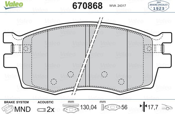 Valeo 670868 - Тормозные колодки, дисковые, комплект autosila-amz.com