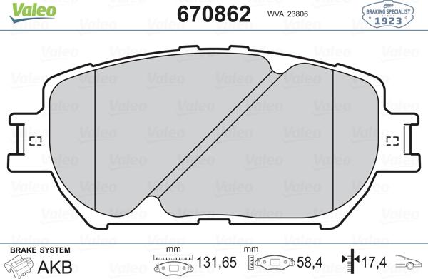 Valeo 670862 - Тормозные колодки, дисковые, комплект autosila-amz.com