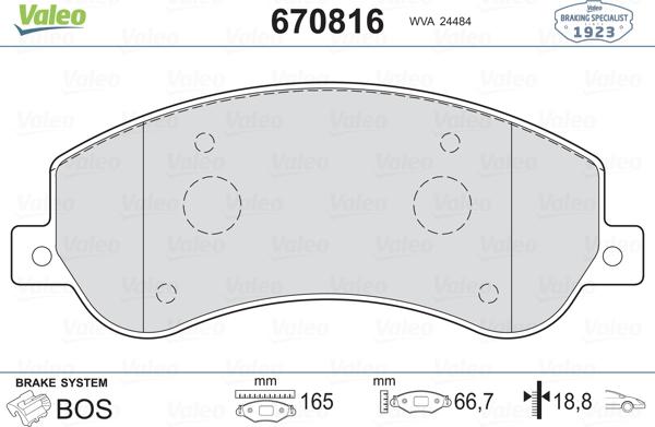 Valeo 670816 - Тормозные колодки, дисковые, комплект autosila-amz.com