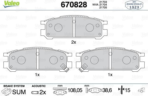 Valeo 670828 - Тормозные колодки, дисковые, комплект autosila-amz.com