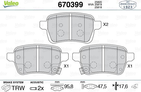 Valeo 670399 - Тормозные колодки, дисковые, комплект autosila-amz.com