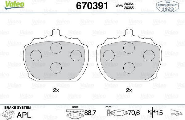 Valeo 670391 - Тормозные колодки, дисковые, комплект autosila-amz.com