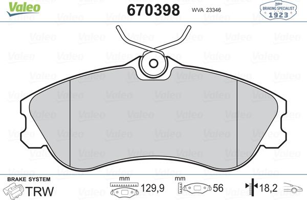 Valeo 670398 - Тормозные колодки, дисковые, комплект autosila-amz.com