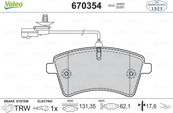 Valeo 670354 - Тормозные колодки, дисковые, комплект autosila-amz.com