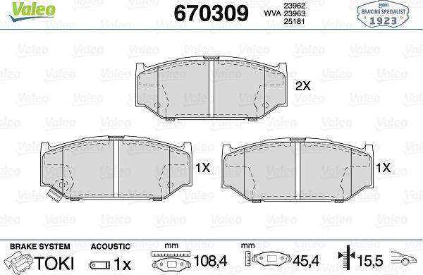 Valeo 670309 - Тормозные колодки, дисковые, комплект autosila-amz.com