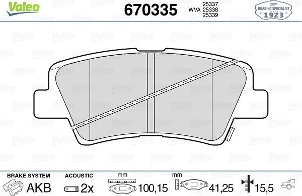 Valeo 670335 - Тормозные колодки, дисковые, комплект autosila-amz.com