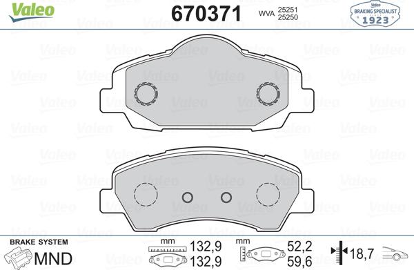 Valeo 670371 - Тормозные колодки, дисковые, комплект autosila-amz.com