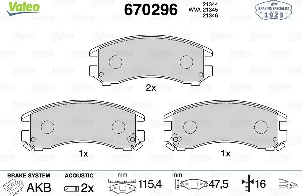 Valeo 670296 - Тормозные колодки, дисковые, комплект autosila-amz.com