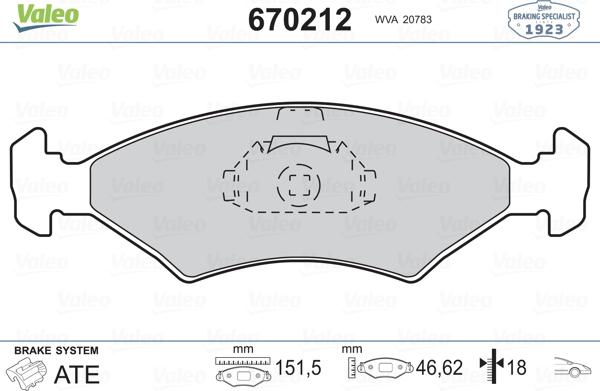 Valeo 670212 - Тормозные колодки, дисковые, комплект autosila-amz.com