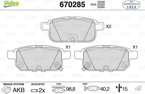 Valeo 670285 - Тормозные колодки, дисковые, комплект autosila-amz.com