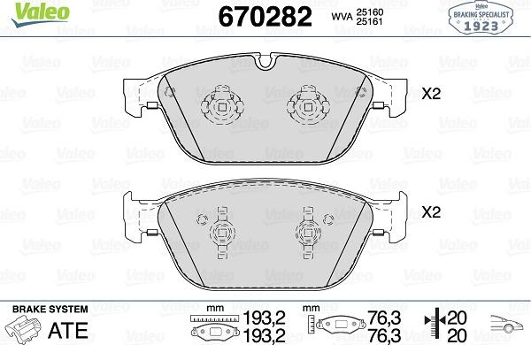 Valeo 670282 - Тормозные колодки, дисковые, комплект autosila-amz.com