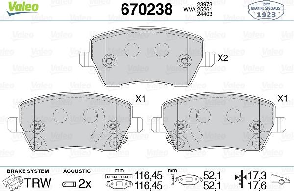 Valeo 670238 - Тормозные колодки, дисковые, комплект autosila-amz.com