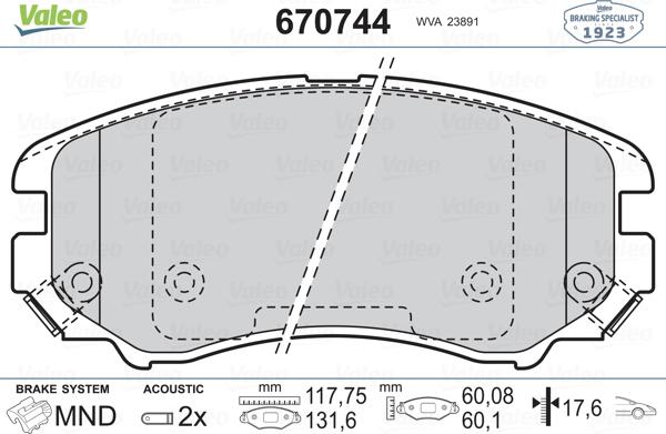 Valeo 670744 - Тормозные колодки, дисковые, комплект autosila-amz.com