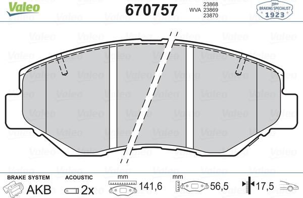 Valeo 670757 - Тормозные колодки, дисковые, комплект autosila-amz.com