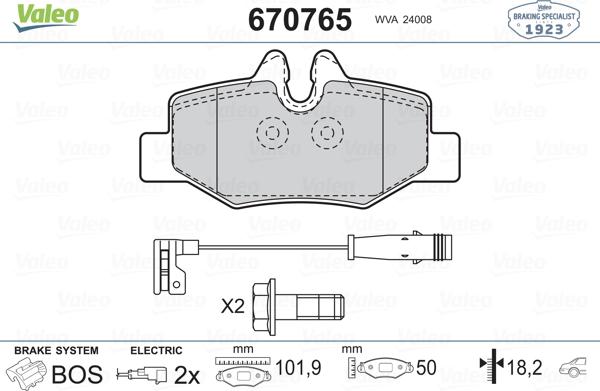 Valeo 670765 - Тормозные колодки, дисковые, комплект autosila-amz.com