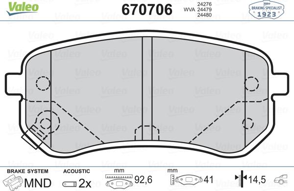 Valeo 670706 - Тормозные колодки, дисковые, комплект autosila-amz.com