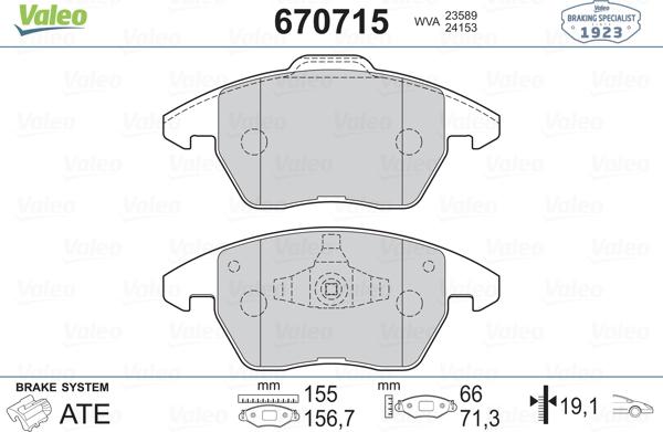 Valeo 670715 - Тормозные колодки, дисковые, комплект autosila-amz.com