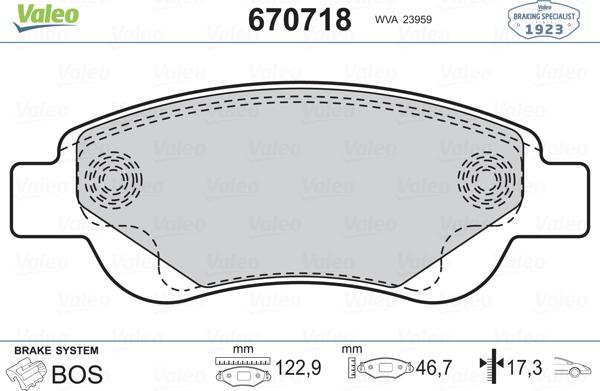 Valeo 670718 - Тормозные колодки, дисковые, комплект autosila-amz.com