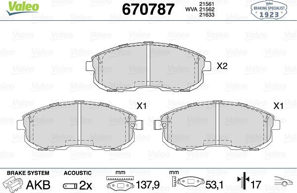 Valeo 670787 - Тормозные колодки, дисковые, комплект autosila-amz.com