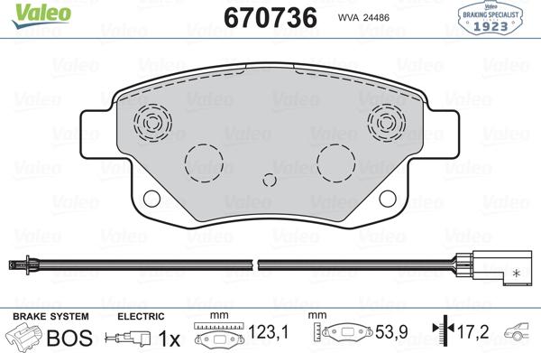 Valeo 670736 - Тормозные колодки, дисковые, комплект autosila-amz.com