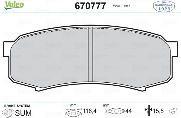 Valeo 670777 - Тормозные колодки, дисковые, комплект autosila-amz.com