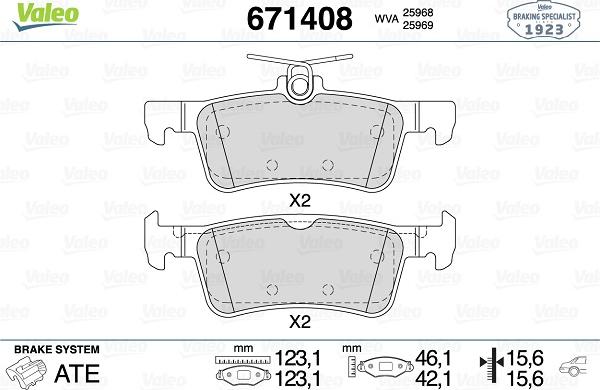 Valeo 671408 - Тормозные колодки, дисковые, комплект autosila-amz.com