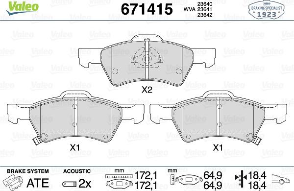 Valeo 671415 - Тормозные колодки, дисковые, комплект autosila-amz.com