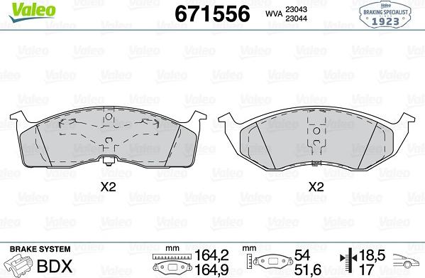 Valeo 671556 - Тормозные колодки, дисковые, комплект autosila-amz.com