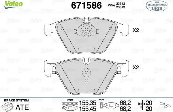 Valeo 671586 - Тормозные колодки, дисковые, комплект autosila-amz.com