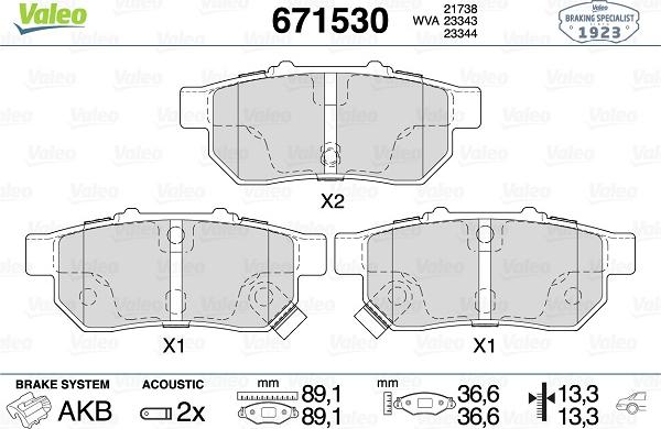 Valeo 671530 - Тормозные колодки, дисковые, комплект autosila-amz.com