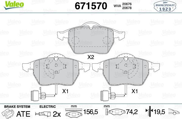 Valeo 671570 - Тормозные колодки, дисковые, комплект autosila-amz.com