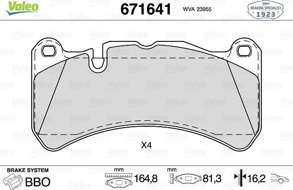 Valeo 671641 - Тормозные колодки, дисковые, комплект autosila-amz.com