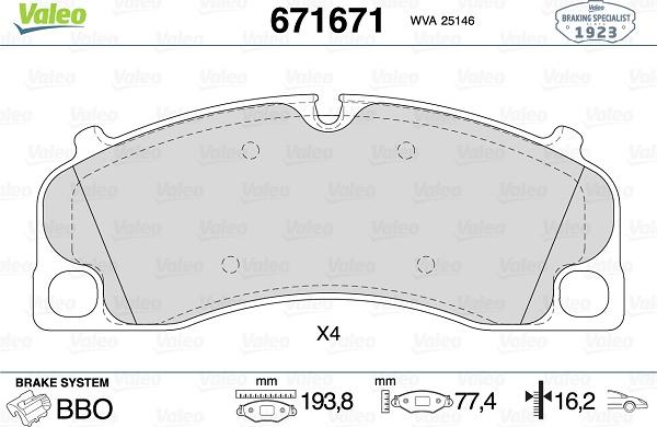 Valeo 671671 - Тормозные колодки, дисковые, комплект autosila-amz.com