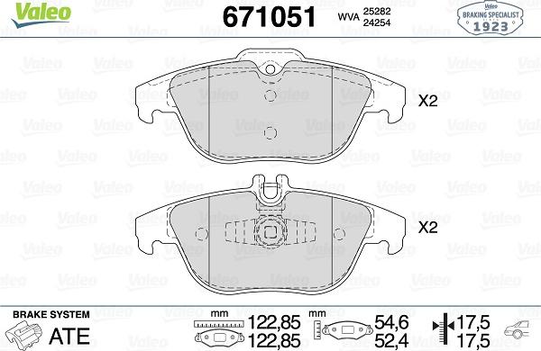 Valeo 671051 - Тормозные колодки, дисковые, комплект autosila-amz.com