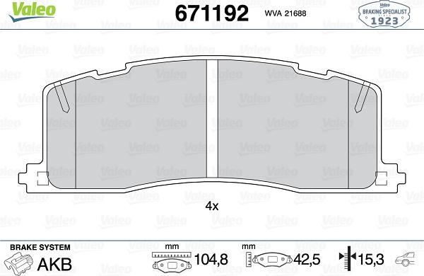 Valeo 671192 - Тормозные колодки, дисковые, комплект autosila-amz.com