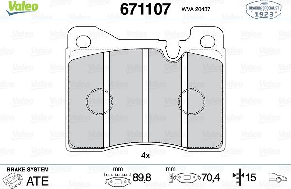 Valeo 671107 - Тормозные колодки, дисковые, комплект autosila-amz.com