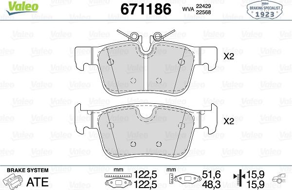 Valeo 671186 - Тормозные колодки, дисковые, комплект autosila-amz.com